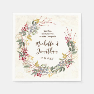 Winter Red Berries Botanical Wreath Wedding Servet