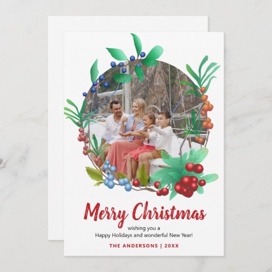 Winter Red Berries met kerstfoto's Feestdagenkaart (Voorkant / Achterkant)