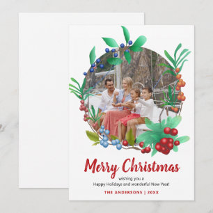 Winter Red Berries met kerstfoto's Feestdagenkaart