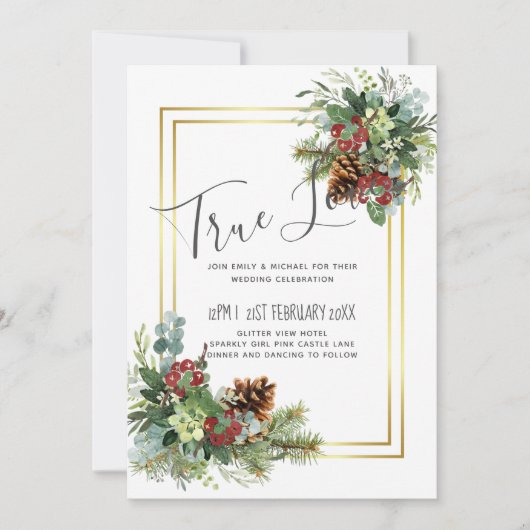 Winter Red Berries Pine Cones Wedding (Voorkant)