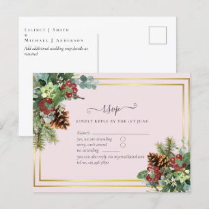 Winter Red Berries Pine Cones Wedding Briefkaart