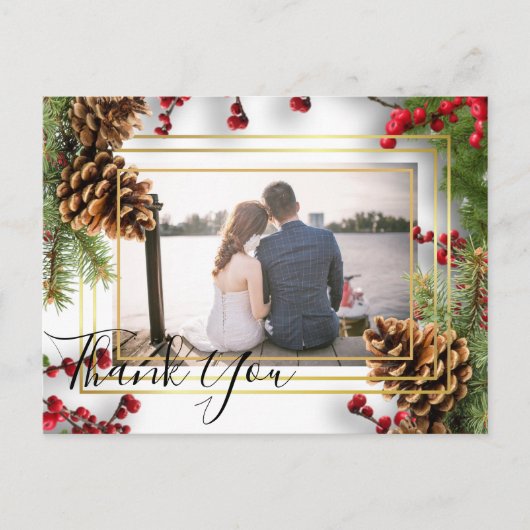 Winter Red Berries Pine Cones Wedding Briefkaart (Voorkant)