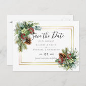 Winter Red Berries Pine Cones Wedding Briefkaart (Voorkant / Achterkant)