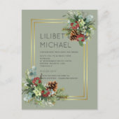 Winter Red Berries Pine Cones Wedding Briefkaart (Voorkant)
