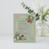 Winter Red Berries Pine Cones Wedding Briefkaart (Staand voorkant)