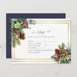 Winter Red Berries Pine Cones Wedding Briefkaart