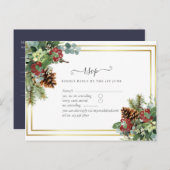 Winter Red Berries Pine Cones Wedding Briefkaart (Voorkant / Achterkant)