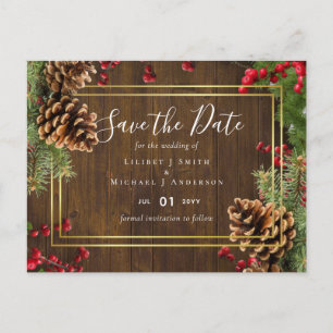 Winter Red Berries Pine Cones Wedding Briefkaart