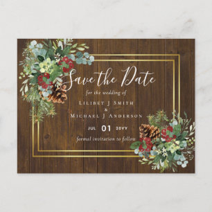 Winter Red Berries Pine Cones Wedding Briefkaart