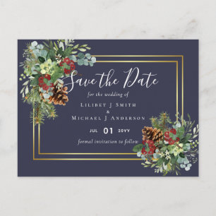 Winter Red Berries Pine Cones Wedding Briefkaart