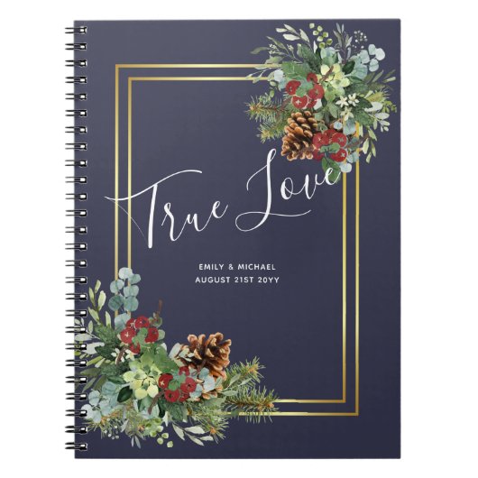 Winter Red Berries Pine Cones Wedding Notitieboek (Voorkant)