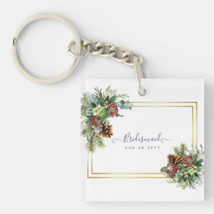 Winter Red Berries Pine Cones Wedding Sleutelhanger