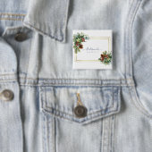 Winter Red Berries Pine Cones Wedding Vierkante Button 5,1 Cm (In situ)