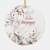 Winter Red Berries Vogels met Kerstfoto Keramisch Ornament (Voorkant)