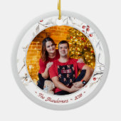 Winter Red Berries Vogels met Kerstfoto Keramisch Ornament (Achterkant)