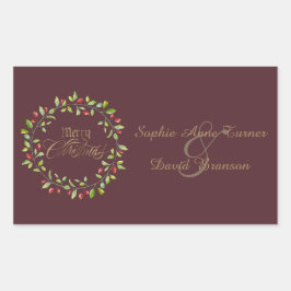 Winter Red Berries Wreath Gold Merry Kerstmis Rechthoekige Sticker
