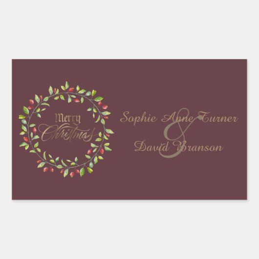 Winter Red Berries Wreath Gold Merry Kerstmis Rechthoekige Sticker (Voorkant)