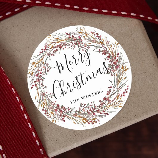 Winter Red Berry Wreath Merry Kerstmis Ronde Sticker