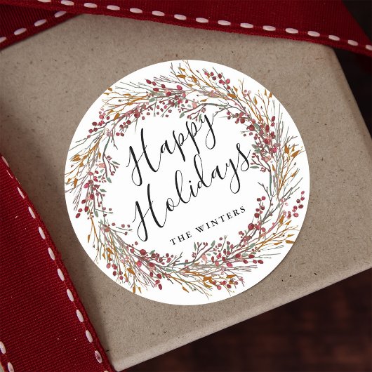 Winter Red Berry Wreath Prettige feestdagen Ronde Sticker