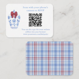 Winter Red Blue Tartan QR Code Huwelijksfeest RSVP Informatiekaartje