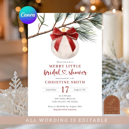 Winter Red Bow Ornament Merry Little Vrijgezellenf Kaart