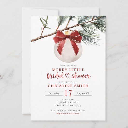 Winter Red Bow Ornament Merry Little Vrijgezellenf Kaart (Voorkant)