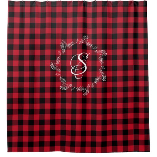 Winter Red Buffalo Check Play Wreatmonogram Sho Douchegordijn (Voorkant)