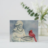 Winter Red Cardinaal Bird St Francis Waterverf Art Briefkaart (Staand voorkant)