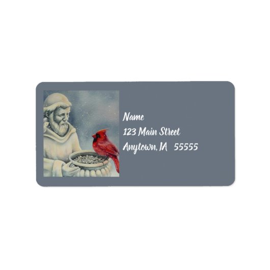 Winter Red Cardinaal Bird St Francis Waterverf Art Etiket (Voorkant)