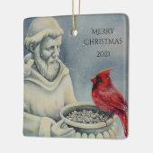 Winter Red Cardinaal Bird St Francis Waterverf Art Keramisch Ornament (Links)