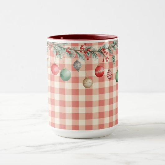 Winter Red Christmas gingham with ornaments Mok (Midden)
