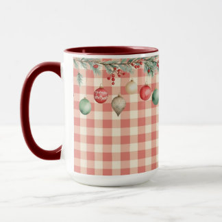 Winter Red Christmas gingham with ornaments Mok
