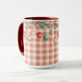 Winter Red Christmas gingham with ornaments Mok (Voorkant links)