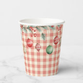 Winter Red Christmas gingham with ornaments Papieren Bekers (Achterkant)