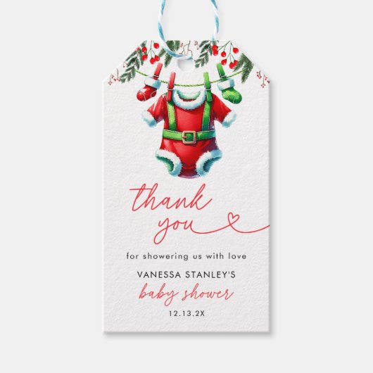 Winter Red Christmas Santa Baby shower Bedankt Cadeaulabel (Voorkant)