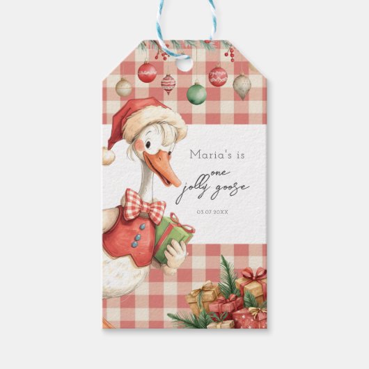 Winter Red Christmas Silly Goose  1st birthday Cadeaulabel (Voorkant)