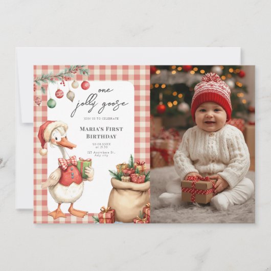 Winter Red Christmas Silly Goose 1st birthday Kaart (Voorkant)