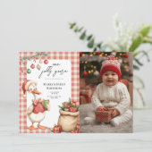 Winter Red Christmas Silly Goose 1st birthday Kaart (Staand voorkant)