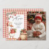 Winter Red Christmas Silly Goose 1st birthday Kaart (Voorkant / Achterkant)