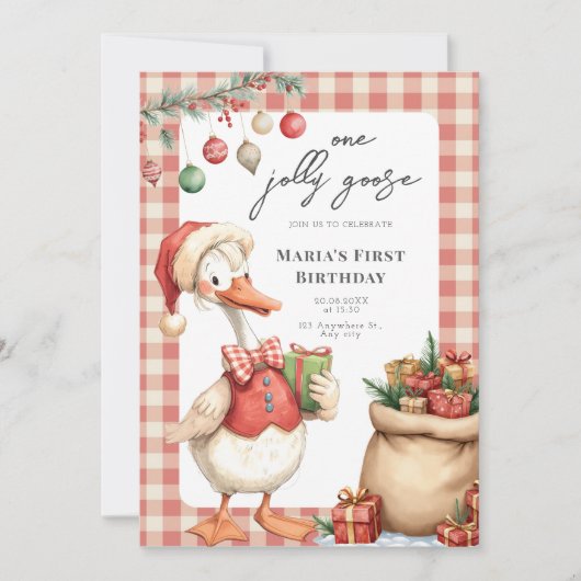 Winter Red Christmas Silly Goose  1st birthday Kaart (Voorkant)