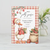 Winter Red Christmas Silly Goose  1st birthday Kaart (Staand voorkant)