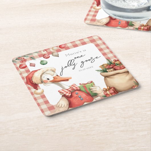 Winter Red Christmas Silly Goose  1st birthday Kartonnen Onderzetters (Schuin)