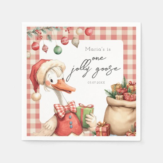 Winter Red Christmas Silly Goose  1st birthday Servet (Voorkant)