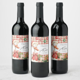 Winter Red Christmas Silly Goose 1st birthday Wijn Etiket