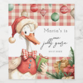 Winter Red Christmas Silly Goose 1st birthday Wijn Etiket (Enkel label)