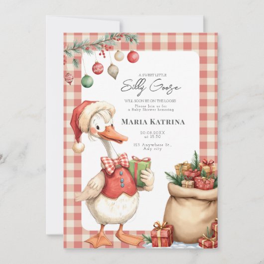 Winter Red Christmas Silly Goose Baby Shower Kaart (Voorkant)