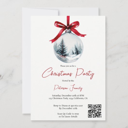 Winter Red Coquette Bow Ribbon QR Kerstfeest Kaart (Voorkant)