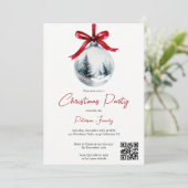 Winter Red Coquette Bow Ribbon QR Kerstfeest Kaart (Staand voorkant)