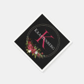 Winter Red Floral Aangepaste Monogram Naam Servet (Hoek)
