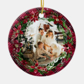 Winter Red Floral Wreath Flannel serie Foto Keramisch Ornament (Voorkant)